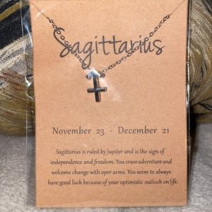 Sagittarius Zodiac Sign Necklace, Silver, 16” chain